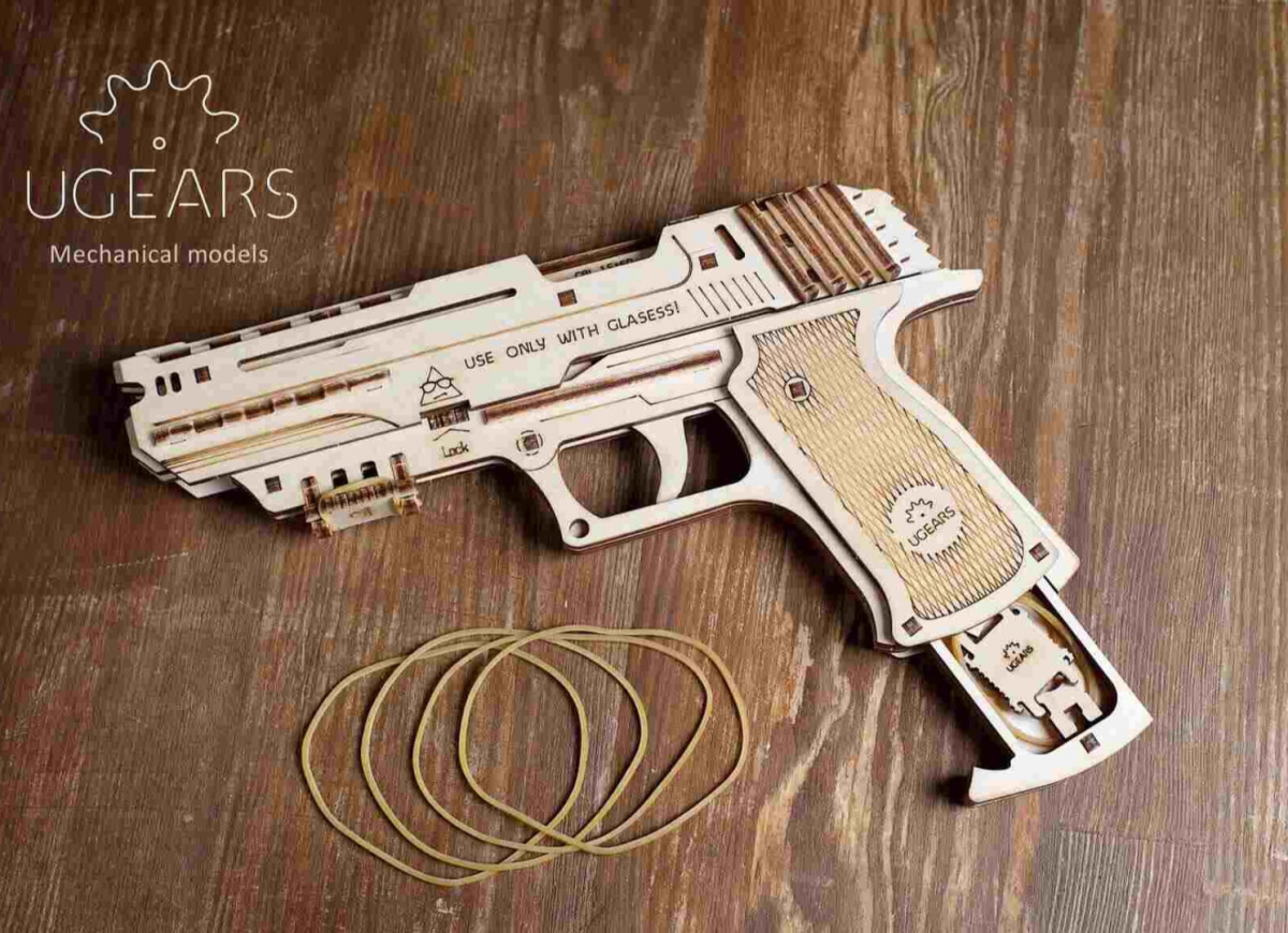 Puzzle 3D Pistolet WOLF-01 na gumki Ugears Puzzle 3D Pistolet WOLF-01 na gumki Ugears