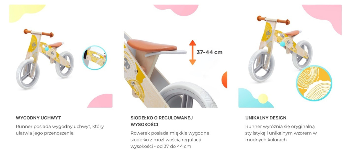 Rowerek biegowy drewniany Kinderkraft różowy Rowerek biegowy drewniany Kinderkraft różowy