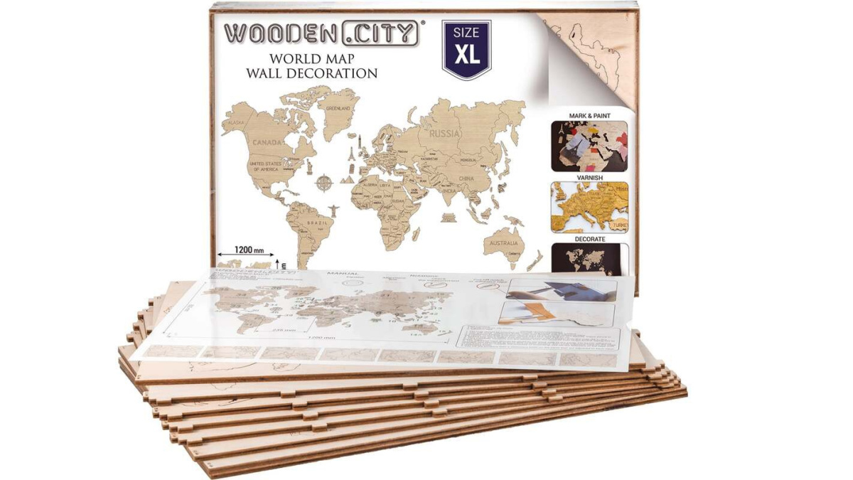 Drewniana Mapa Świata na ścianę 120 x 80 cm