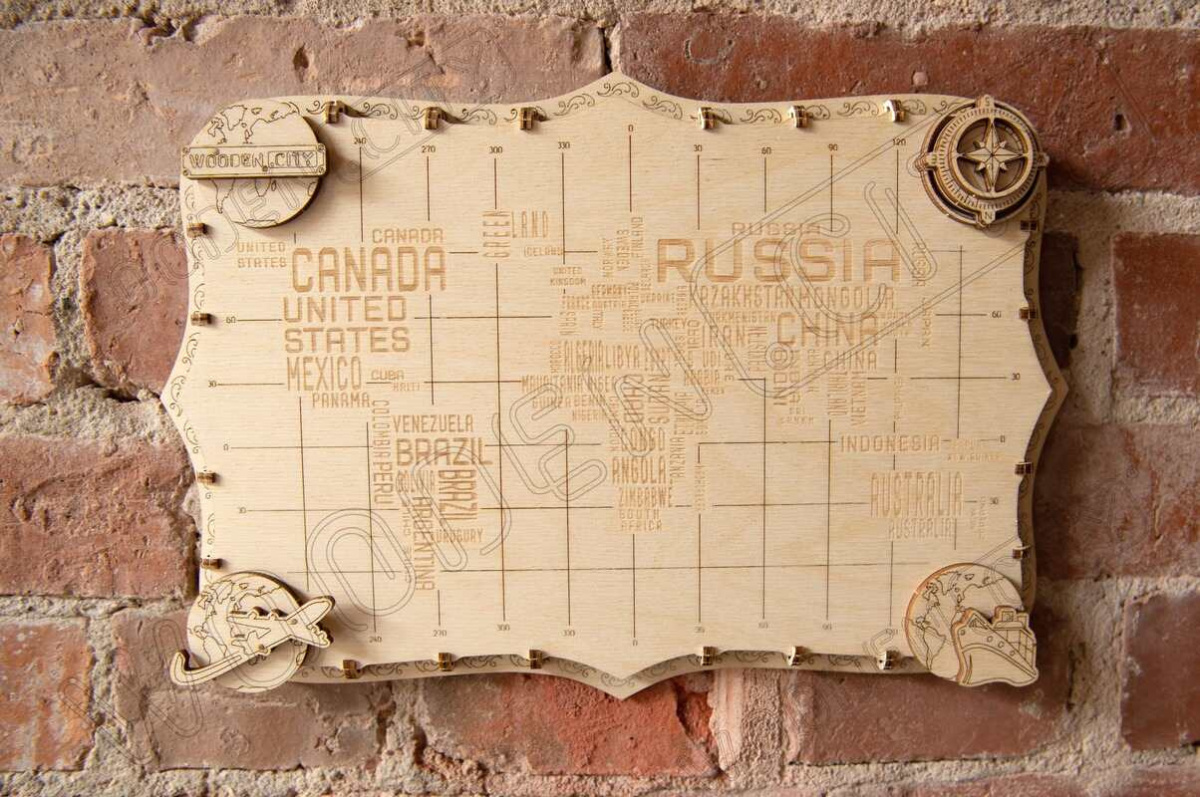 Drewniana Mapa Świata na ścianę Words 34x23 cm