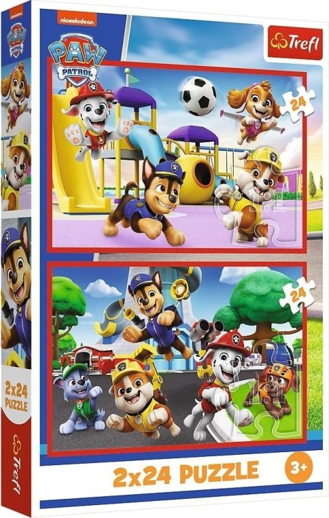 Trefl: Puzzle 2x24el. - Psi dzień zabaw Trefl: Puzzle 2x24el. - Psi dzień zabaw
