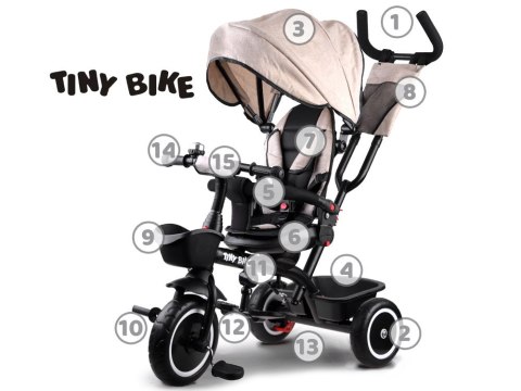 Rowerek trójkołowy Tiny Bike 3w1 beżowy z daszkiem SP0650