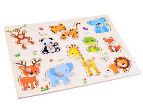 Puzzle drewniane ZWIERZAKI układanka 10 ele dopasuj kształty ZA4721