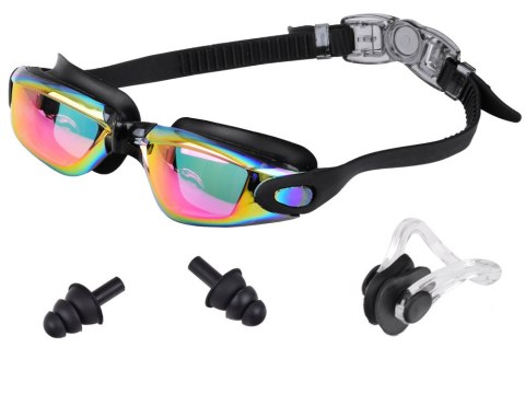 ZESTAW Okulary do pływania UV ANTI-FOG + zatyczki do uczu i nosa SP0792 RO