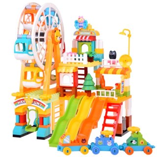 Duże kolorowe Klocki Wesołe Miasteczko Plac zabaw zjeżdżalnie 235el ZA5588