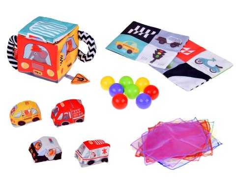 Miękka Kostka Sensoryczna Pojazdy pudełko z chusteczkami montessori ZA5587