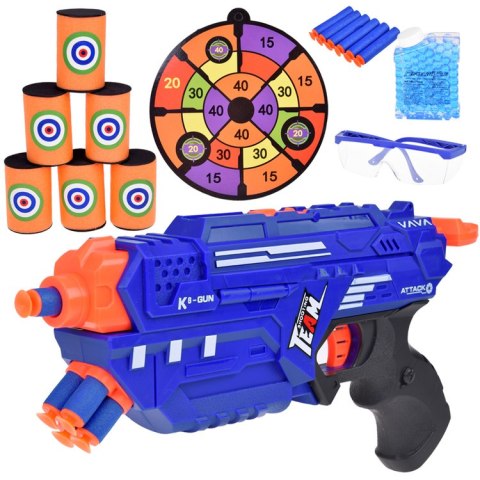 Pistolet Shotgun 2w1 + Naboje piankowe żelowe Tarcza Okulary Puszki ZA5564