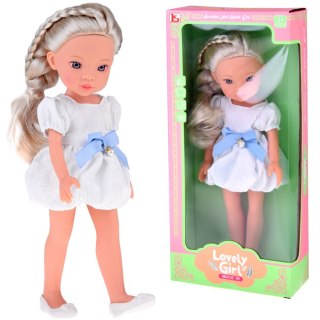 Lovely Girl Urocza Lalka w białej sukience z niebieską kokardką 33cm ZA5850