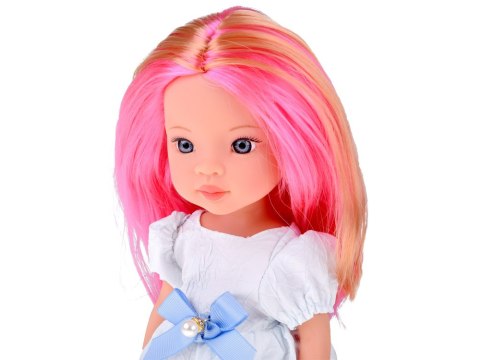 Lovely Girl Urocza Lalka w białej sukience z niebieską kokardką 33cm ZA5850