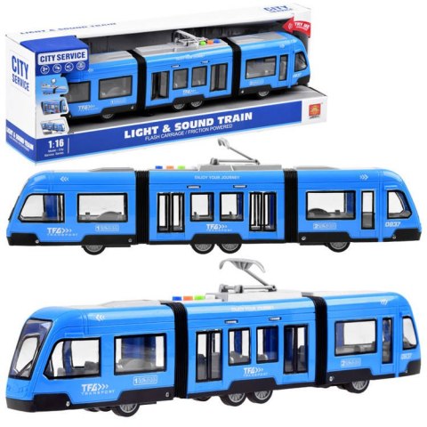 Przegubowy niebieski TRAMWAJ światło dźwięk 45 cm ZA3834