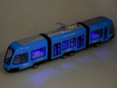 Przegubowy niebieski TRAMWAJ światło dźwięk 45 cm ZA3834