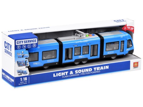 Przegubowy niebieski TRAMWAJ światło dźwięk 45 cm ZA3834
