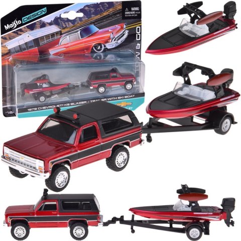 Maisto Licencjonowane Auto metalowe Chevrolet K5 Blazer + łódź 1:64 ZA5964