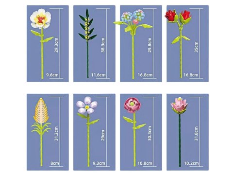 Klocki techniczne SERIA: Bukiet 8 kwiatów polnych w wazonie 691-ele ZA5892