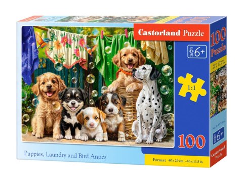 Puzzle 100-elementów Puppies, Laundry and Bird Antics B-111305