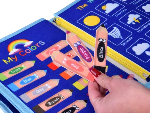 Materiałowa książeczka manipulacyjna edukacyjna + tablica markery ZA6024