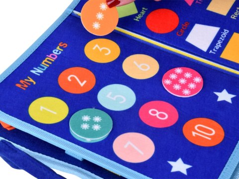 Materiałowa książeczka manipulacyjna edukacyjna + tablica markery ZA6024