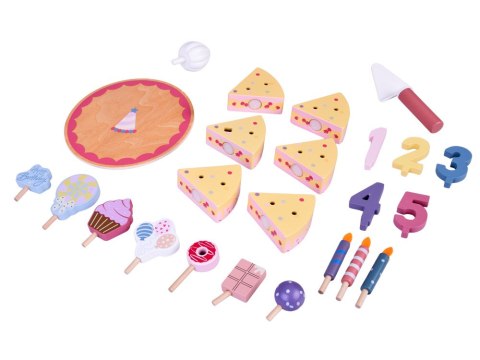 Cukierkowy Drewniany Tort Urodzinowy do Krojenia Świeczki dekoracja ZA5936