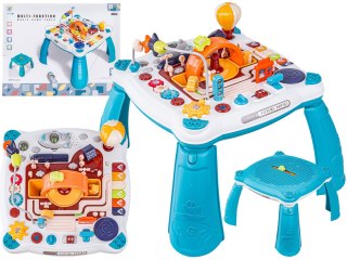 Edukacyjny Interaktywny Stolik Dla Dzieci 2w1 POJAZDY Pianinko Rakieta Akcesoria Niebieski